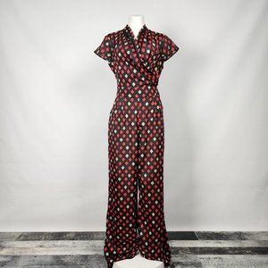 Venus Red & Black Wide Leg Jumpsuit Size M